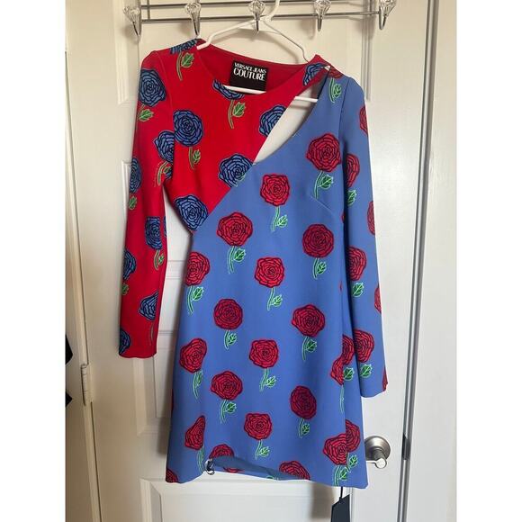 Versace Jeans Couture Womens Blue Printed Rose Cocktail and Party Dress - Picture 3 of 10